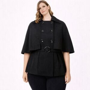 Krush women's jacket cape double breasted wool blend charcoal grey coat Size: L